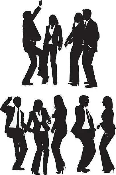 Vector illustration of Multiple silhouettes of business people dancing