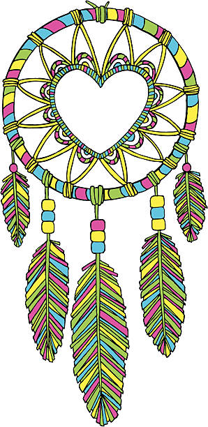 ilustrações de stock, clip art, desenhos animados e ícones de caça-sonhos coração - native american north american tribal culture symbol dreamcatcher