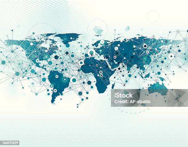 Ilustración de Comunicación Global De Fondo y más Vectores Libres de Derechos de Mapa mundial - Mapa mundial, Globo terráqueo, Red informática