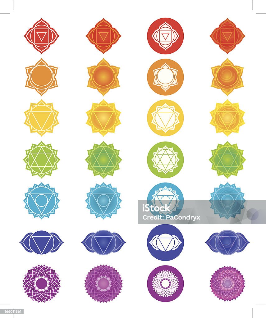 Conjunto de símbolos de Chakra ícones - Royalty-free Chacra arte vetorial