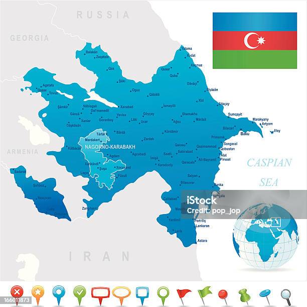 Map Of Azerbaijan States Cities Flag And Icons Stock Illustration - Download Image Now - Nagorno-Karabakh, Armenia - Country, Azerbaijan