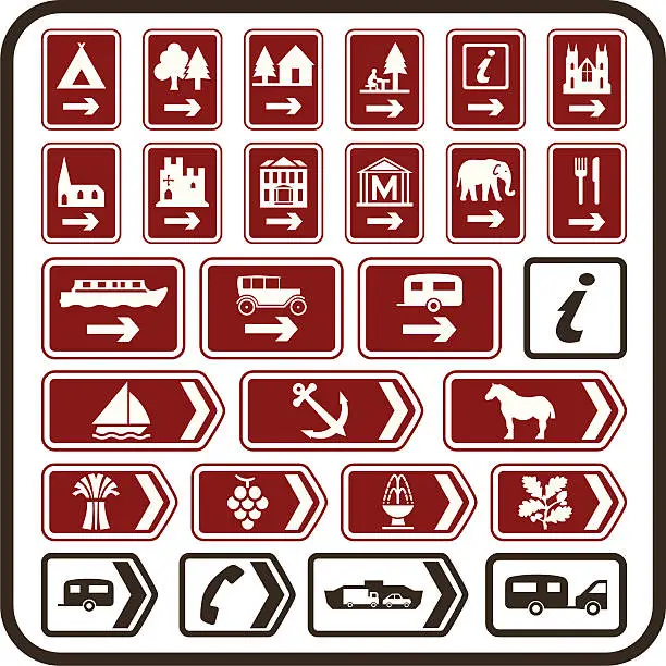 Vector illustration of Simple UK Tourist Attractions Road Signs