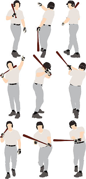 ilustraciones, imágenes clip art, dibujos animados e iconos de stock de varias imágenes de un hombre jugando béisbol - white background baseball one person action