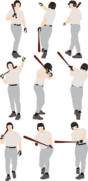 wiele zdjęć człowiek gra w baseball - playing baseball white background action stock illustrations