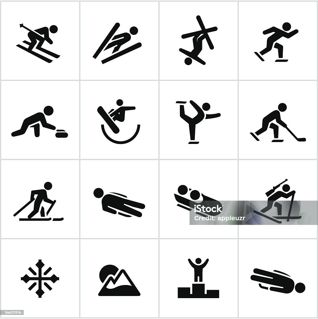 Hiver noir icônes de Sports et jeux - clipart vectoriel de Icône libre de droits