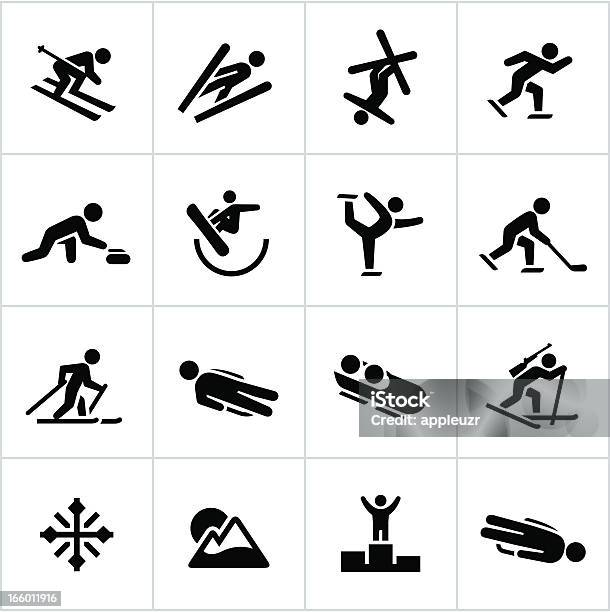 Preto Winter Sports Jogos De Ícones - Arte vetorial de stock e mais imagens de Símbolo de ícone - Símbolo de ícone, Esqui - Esqui e snowboard, Esqui Livre