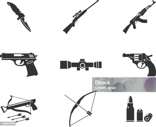 Simboli Di Arma - Immagini vettoriali stock e altre immagini di Caccia - Sport con animali - Caccia - Sport con animali, Coltello - Armi, Sagoma - Controluce