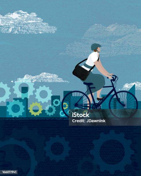 Donna Daffari Su Una Bicicletta Lavoro Concetto Di Trasporto - Immagini vettoriali stock e altre immagini di Ciclismo