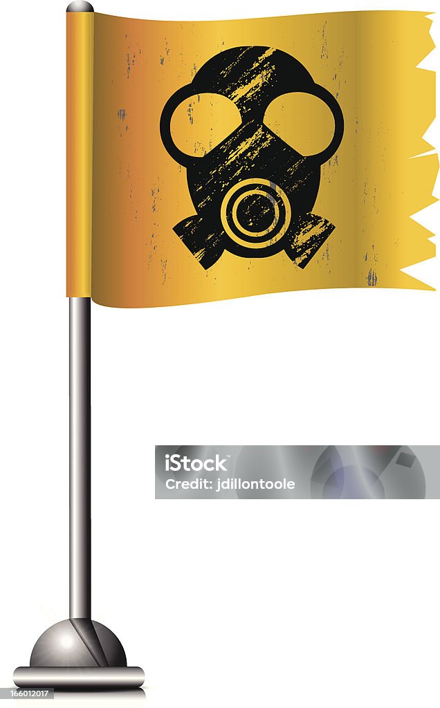 Bandiera simbolo con Segnale di pericolo radioattico - arte vettoriale royalty-free di Tuta anti-radiazioni