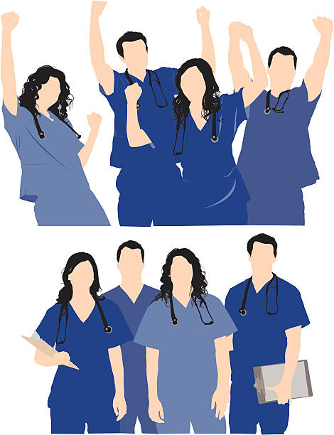illustrazioni stock, clip art, cartoni animati e icone di tendenza di team di professionisti medici - white background nurse occupation people