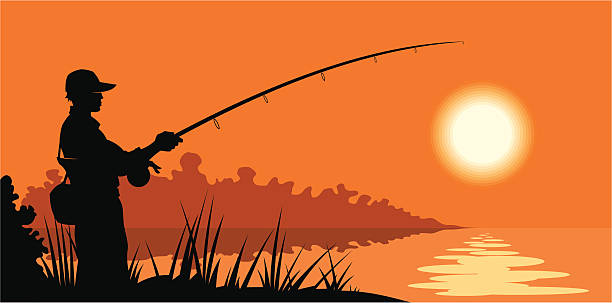 ilustraciones, imágenes clip art, dibujos animados e iconos de stock de banner de pesca - pesca con mosca ilustraciones