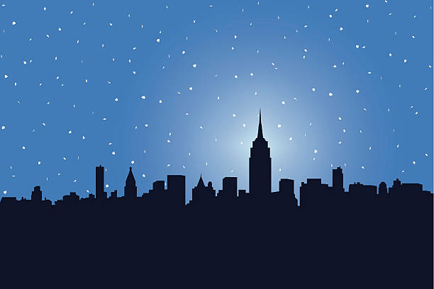 illustrazioni stock, clip art, cartoni animati e icone di tendenza di nyc neve molto forte - new york city new york state skyline winter