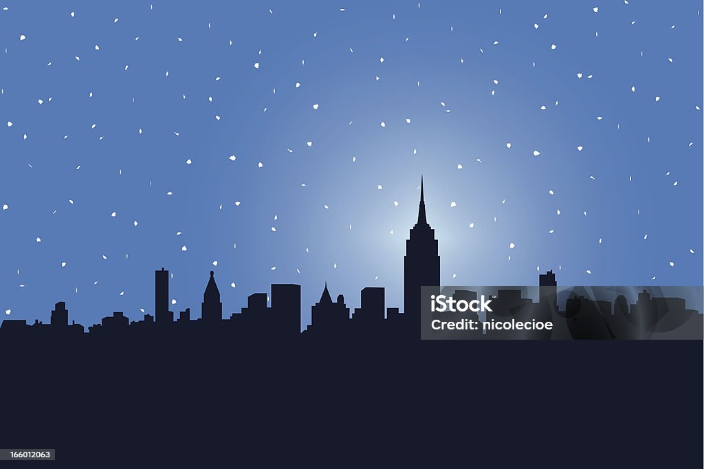 NYC Snowstorm A nighttime snowstorm in New York City. This vector file contains a gradient mesh sky and also an alternate sky that is a flat color.  New York City stock vector