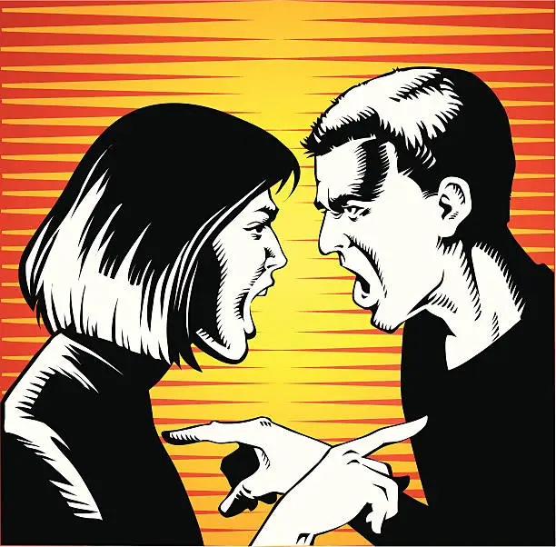 Vector illustration of Young Couple Arguing and Screaming at Each Other