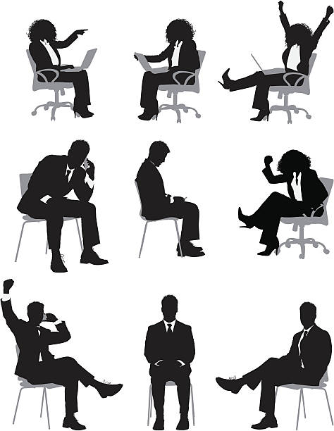 wiele zdjęć business osób siedzi na krześle - silhouette men outline adults only stock illustrations