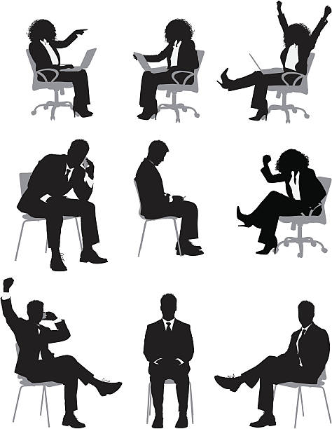 ilustrações de stock, clip art, desenhos animados e ícones de várias imagens de business as pessoas sentado na cadeira - outline silhouette black and white adults only