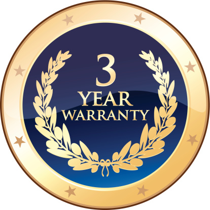 Three year warranty golden shield with stars. 