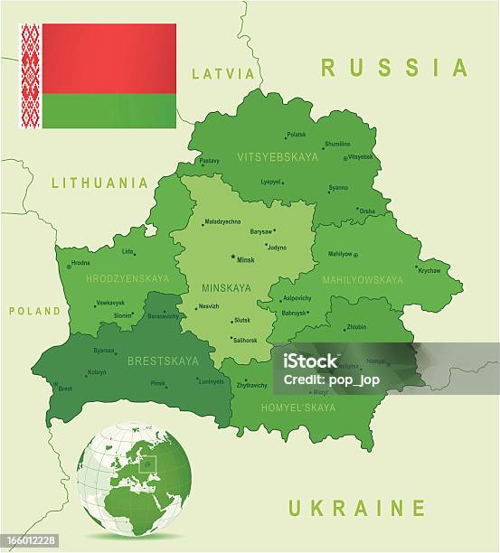 Vert Carte De Biélorussiemembres Villes Et Drapeau Vecteurs libres de droits et plus d'images vectorielles de Biélorussie