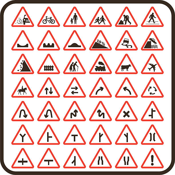 proste brytanii znaki drogowe: seria dotyczące nieprzewidzianych okoliczności - road street sign slippery stock illustrations