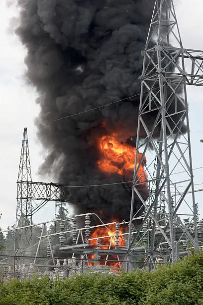 Photo of Blazing fire at electrical substation