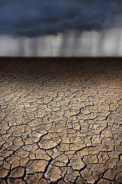 Rain on Parched, Cracked Ground stock photo