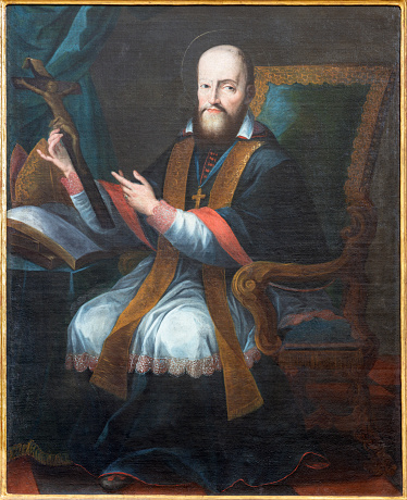 Annecy - The painting of St. Francis de Sales in the church Eglise Saint François De Sales by unknown artist.