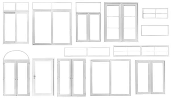 Real vintage house window frame set isolated on white background