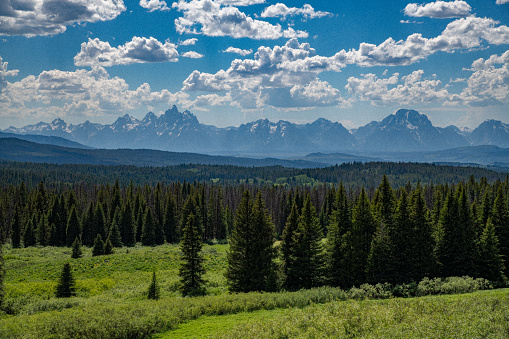 The Teton mountain range of Grand Teton National Park in western USA of North America.