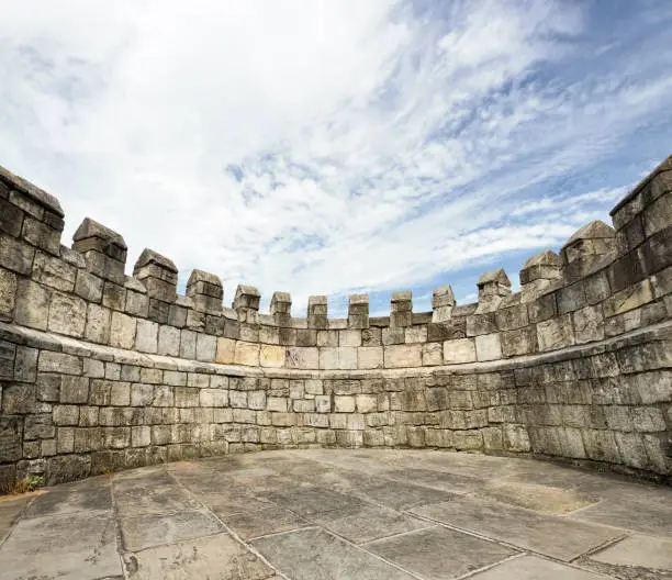 An ancient circular wall, part of the historic city walls of York, England.