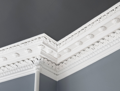 Close up of a traditional, intricate Georgian cornice moulding on the interior of an Edinburgh flat.