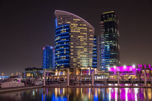 Dubai Festival City at night.