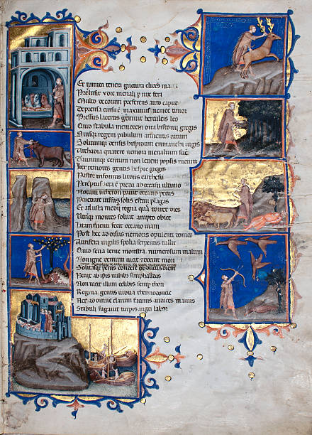 beleuchtet code-virgil "s aeneid - medieval illuminated letter stock-fotos und bilder