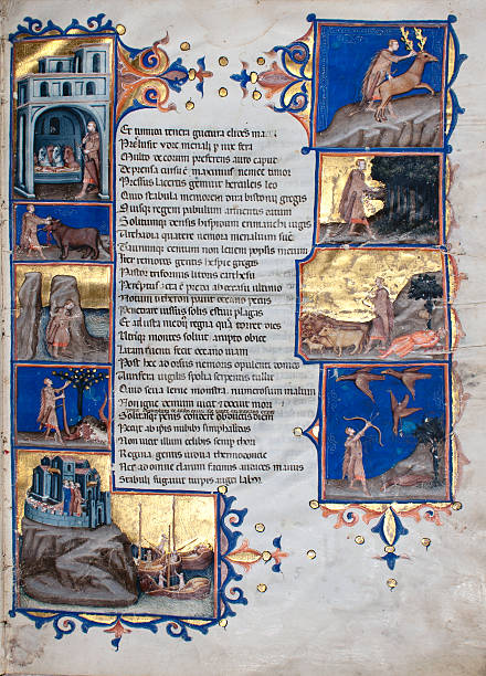 illumination code virgile s aeneid - medieval illuminated letter photos et images de collection