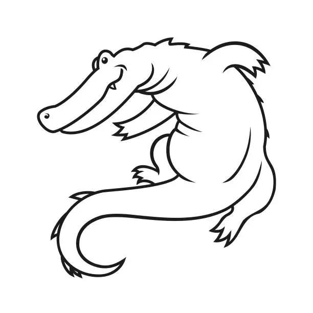 Vector illustration of Funny alligator crocodile character mascot - cut out outline silhouette