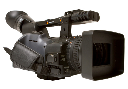 A semi professional video camera, on white background (studio shot) with a clipping path.