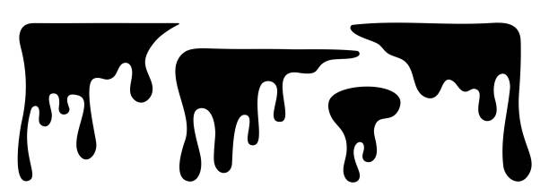 farbe tropfende flüssigkeit fixiert. aktuelle farbe, flecken. öltropfen - fließend stock-grafiken, -clipart, -cartoons und -symbole