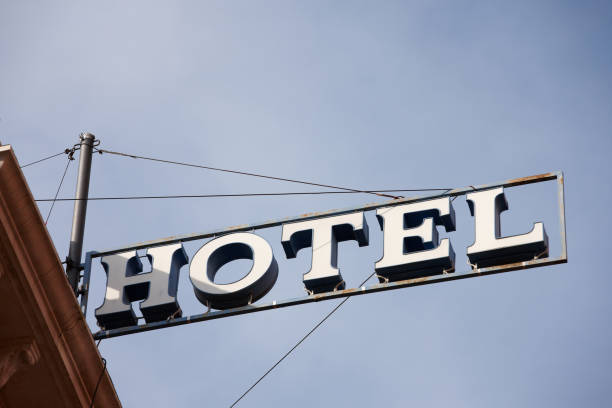 istock Generic hotel sign against clear blue sky 166031946