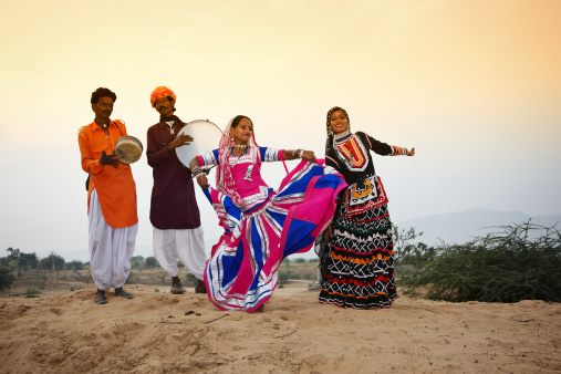 Indian dance troupe in Pushkar desert