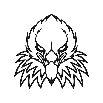 Stylized eagle head character mascot. Outline cut out silhouette of a bald eagle, hawk or falcon head