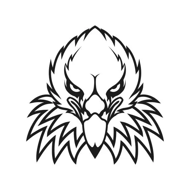 Vector illustration of Eagle head with feathers outline silhouette