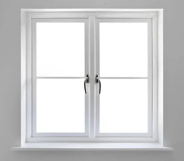 Photo of double white windows with clipping path
