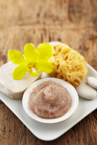 istock Spa still life with yellow orchid, salt scrub and soap 166041818
