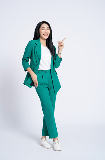 Portrait of young Asian business woman on white background