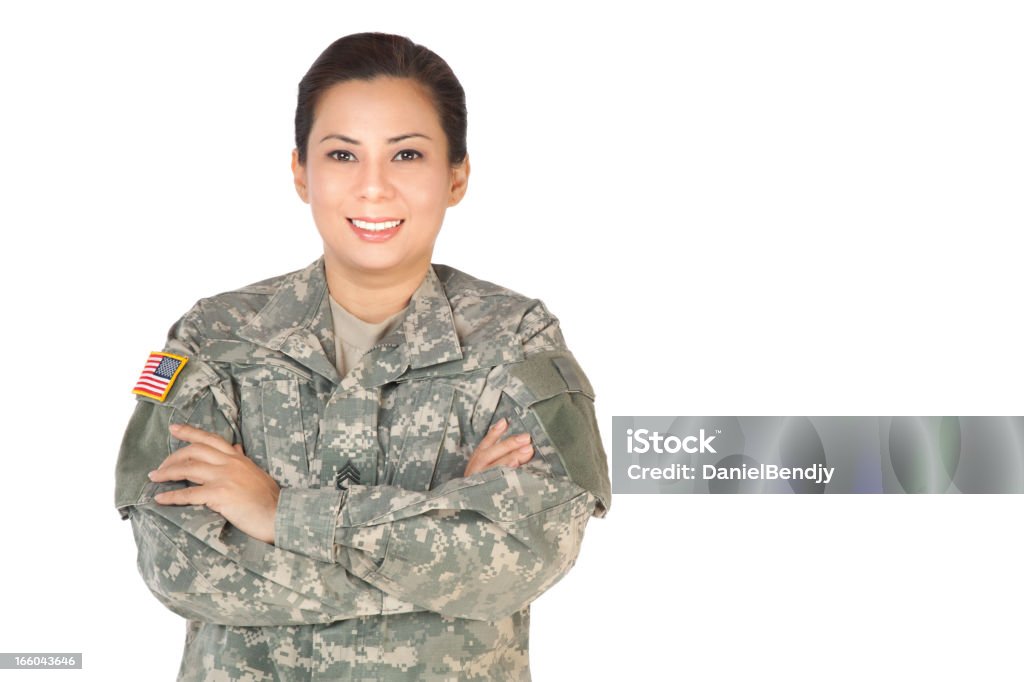 Feminino soldado do exército americano em uniforme de Camuflagem - Foto de stock de Retrato royalty-free