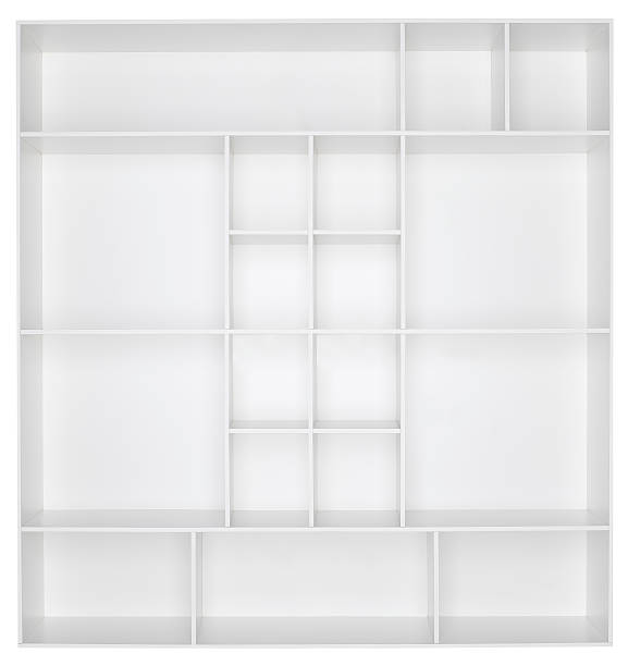 libreria in legno bianca vuota - rectangle redecorate foto e immagini stock
