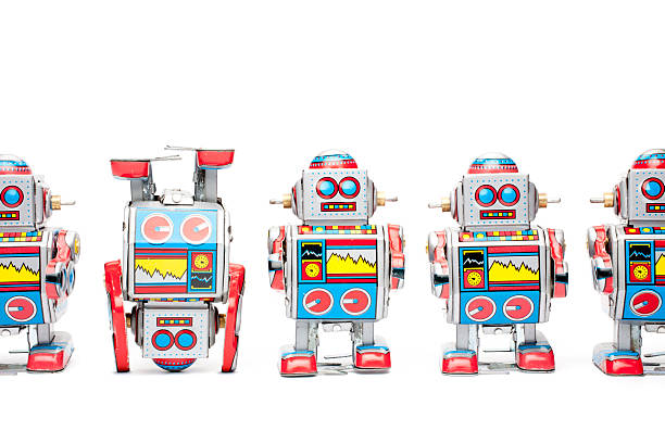 錫のおもちゃのロボット-逆さ - robot conformity toy retro revival ストックフォトと画像