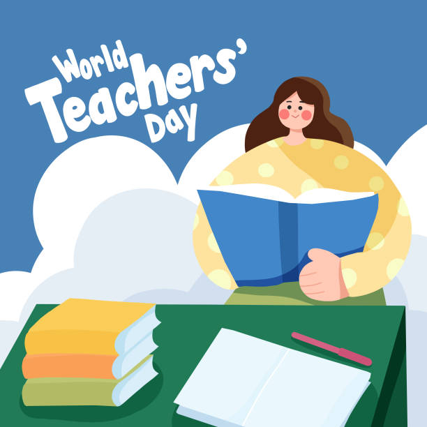 Happy world teachers day teacher is teaching her students Happy world teachers day teacher is teaching her students World Teachers Day stock illustrations