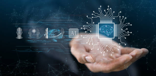 istock Concept of Artificial intelligence, AI robot, brain, idea, development, think, futuristic technology transformation, science, businessman holding AI brain, machine learning technology development 1660505873
