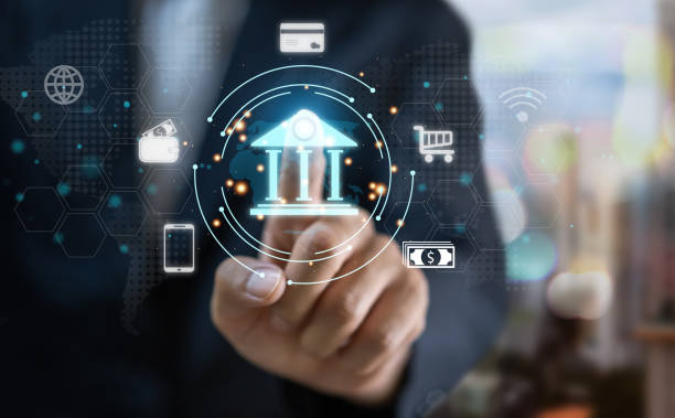 istock Businessman touch screen online banking digital technology, mobile banking, shopping, payment, finance, bank, withdraw money, account, transfer, credit card, financial and global business online 1660506411