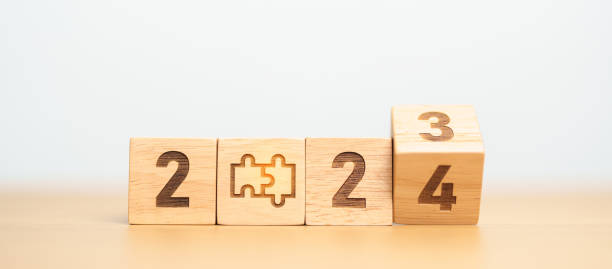 istock 2024 block with jigsaw puzzle icon. Business Process, Team, teamwork, Goal, mission, Resolution, strategy, plan, Action, partnership, and New Year start 1660525383